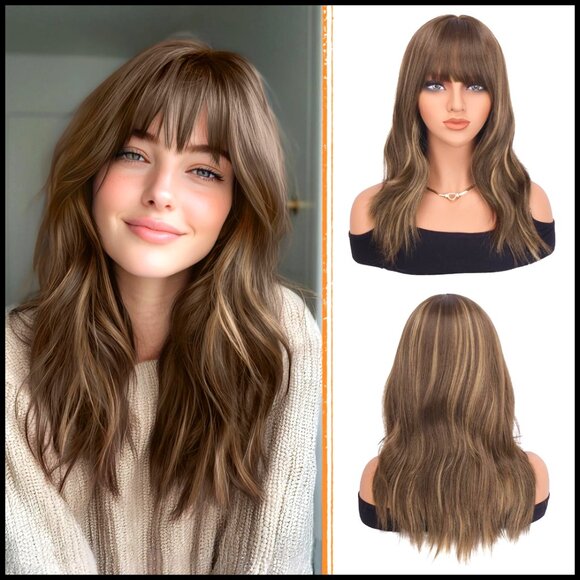 Synthetic Heat Resistant Wig with Bangs Wavy Medium Length Party Daily Wear main image 6